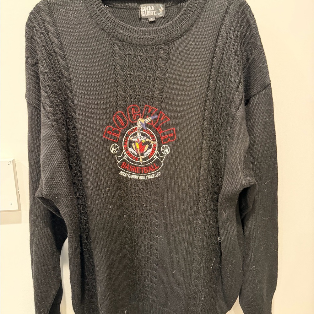 Rocky Black Crewneck Sweater with Embroidered Logo